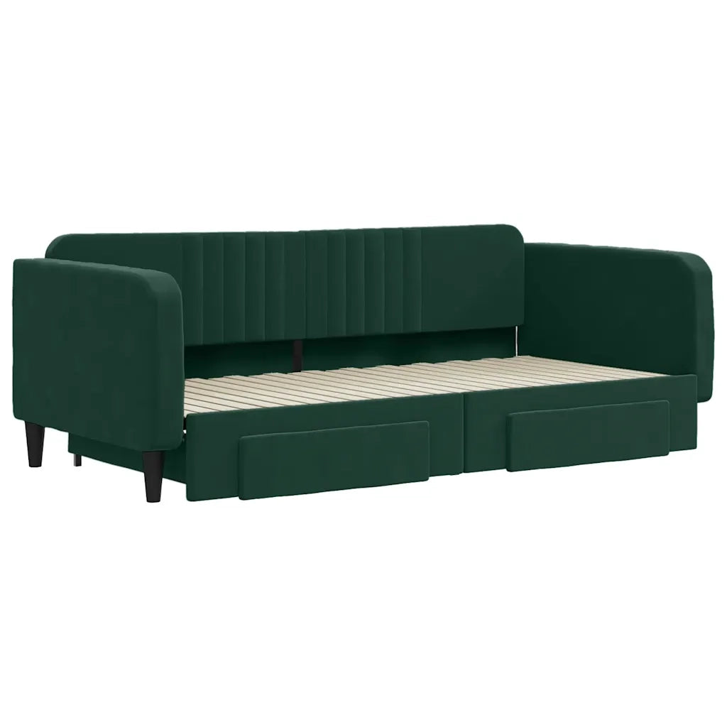Divano letto | Sof¨¤ letto | Letto singolo Estraibile Cassetti Verde Scuro 100x200cm Velluto
