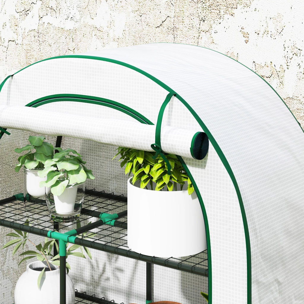 Serra a tunnel con porta avvolgibile e 7 ripiani in acciaio 100x45x160 cm bianca