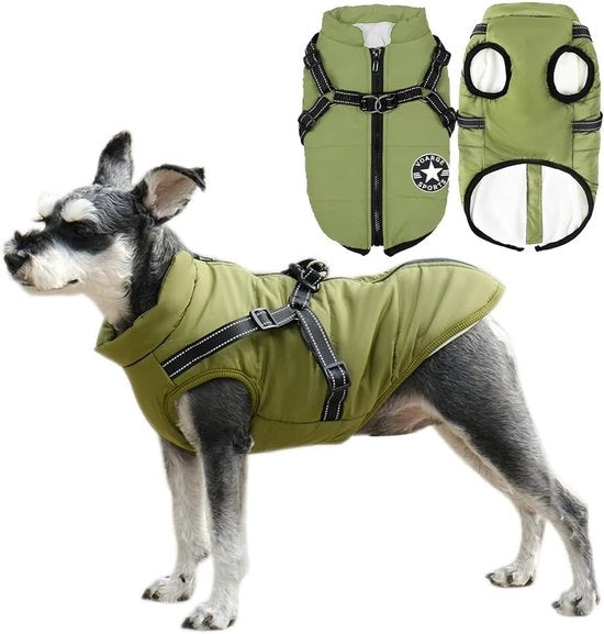 Giubbotto per piccoli cani con cinturino - Impermeabile - Strisce riflettenti - Anello in acciaio inossidabile duraturo - Verde - Taglia S.