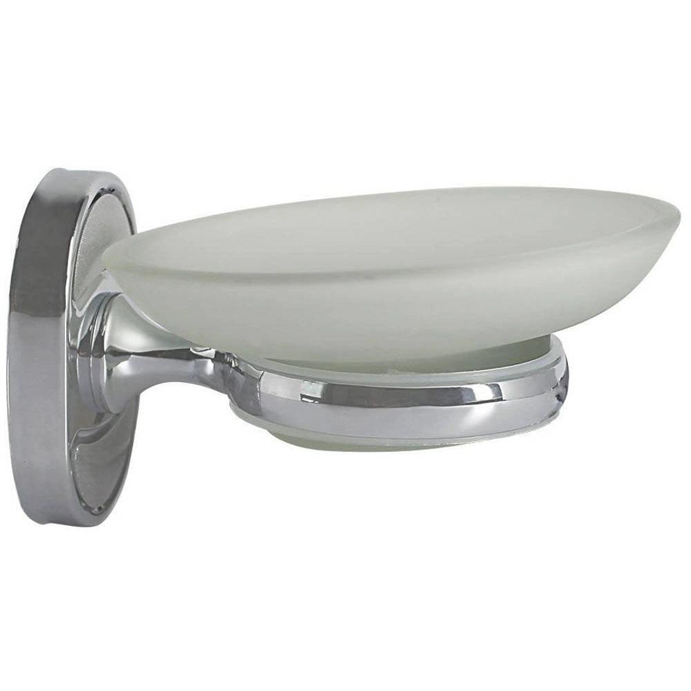 Trade Shop - Porta Sapone Saponetta Con Piattino Vetro Satinato Parete Bagno Ovale 52009 -