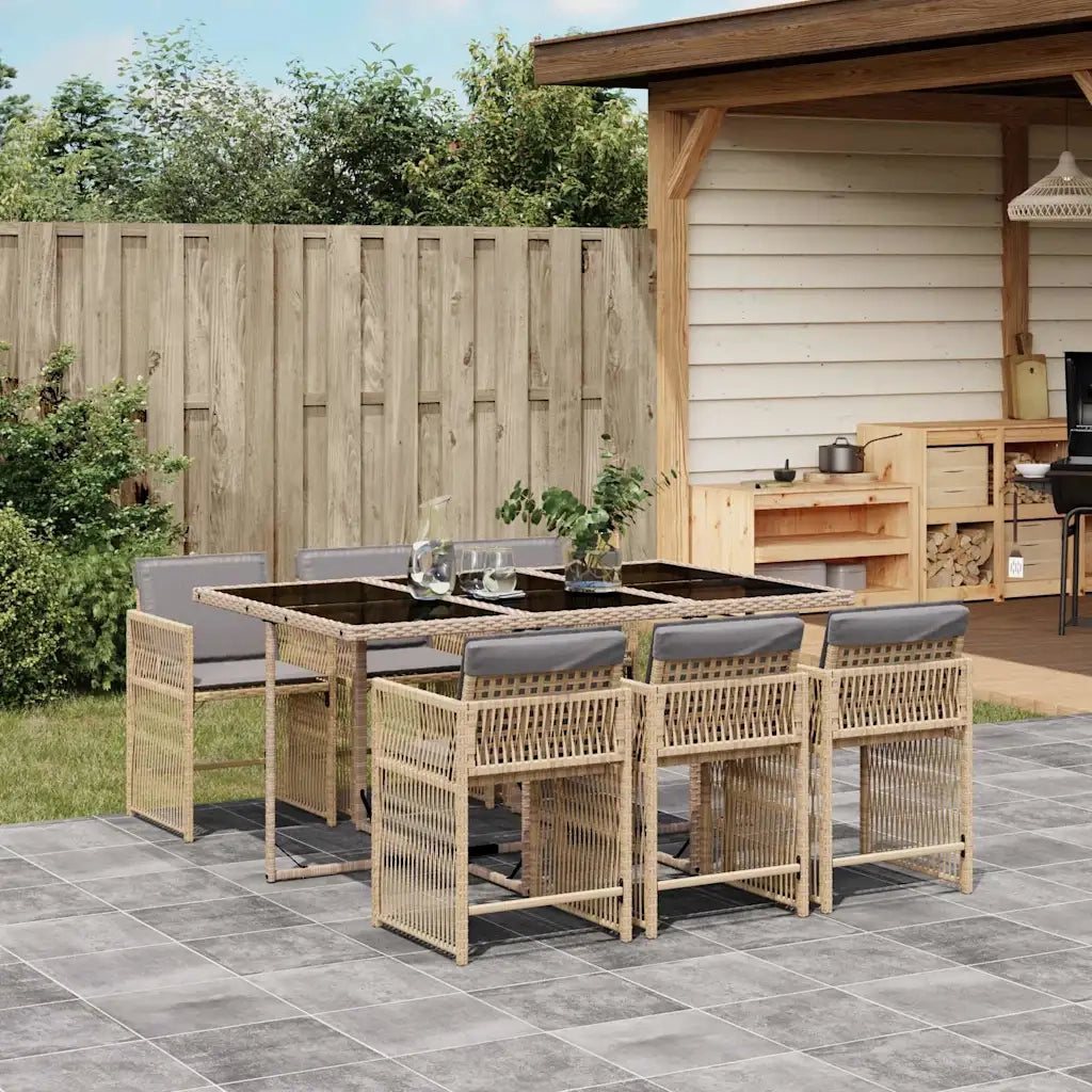 Set Pranzo da Giardino 7 pz con Cuscini Beige Misto Polyrattan