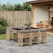 Set Pranzo da Giardino 7 pz con Cuscini Beige Misto Polyrattan