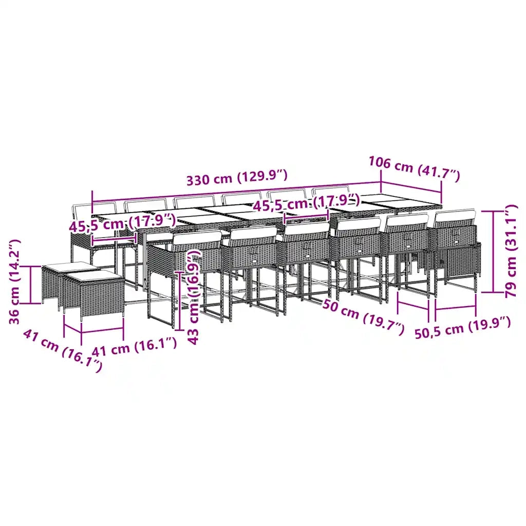 Set da Pranzo da Giardino 17pz con Cuscini Grigio in Polyrattan 3211370