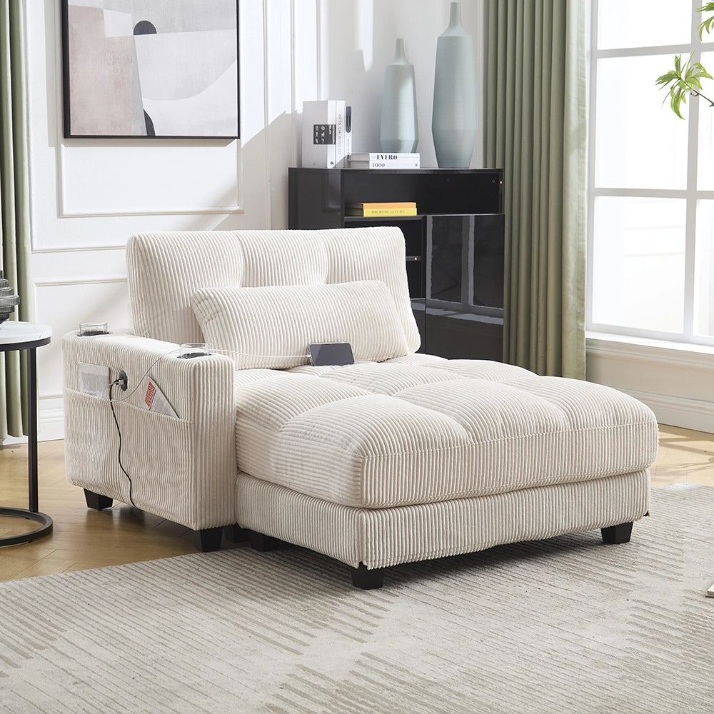 Poltrona Palm - Xylo - Cuscini rigati, portaoggetti, reclinabile, beige
