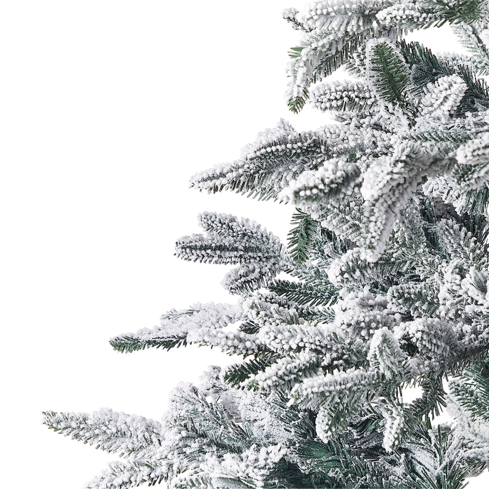 Albero di Natale Artificiale Bianco con rami Innevati Base Metallo PVC 210 cm stile moderno scandinavo