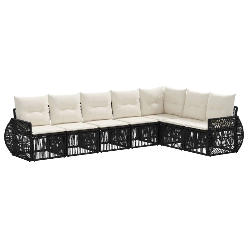 Set Divano da Giardino 7 pcs Nero e Bianco Crema polyrattan 3435427