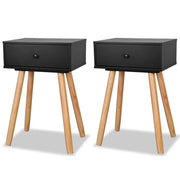 Comodini Set 2 pz-Set di 2 Tavolino da notte in Massello di Pino 40x30x61 cm Neri