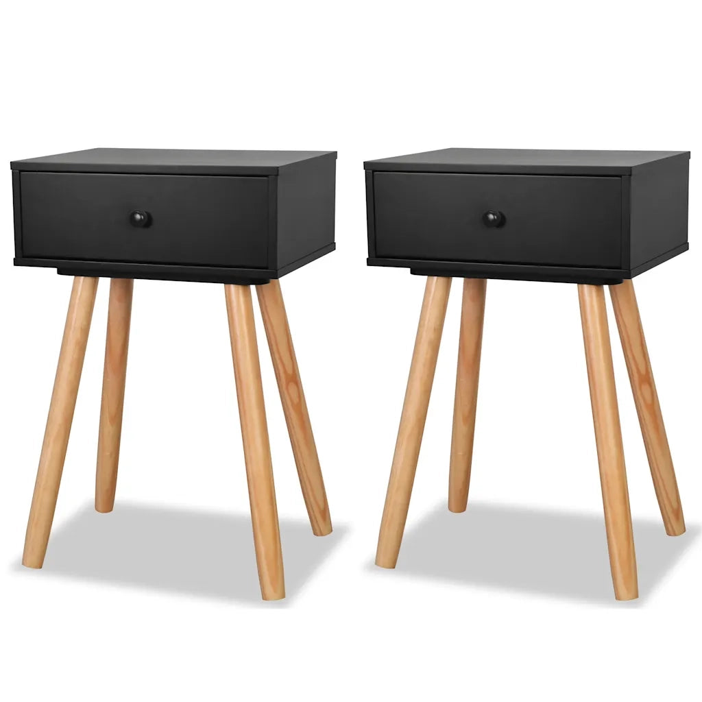 Comodini Set 2 pz-Set di 2 Tavolino da notte in Massello di Pino 40x30x61 cm Neri