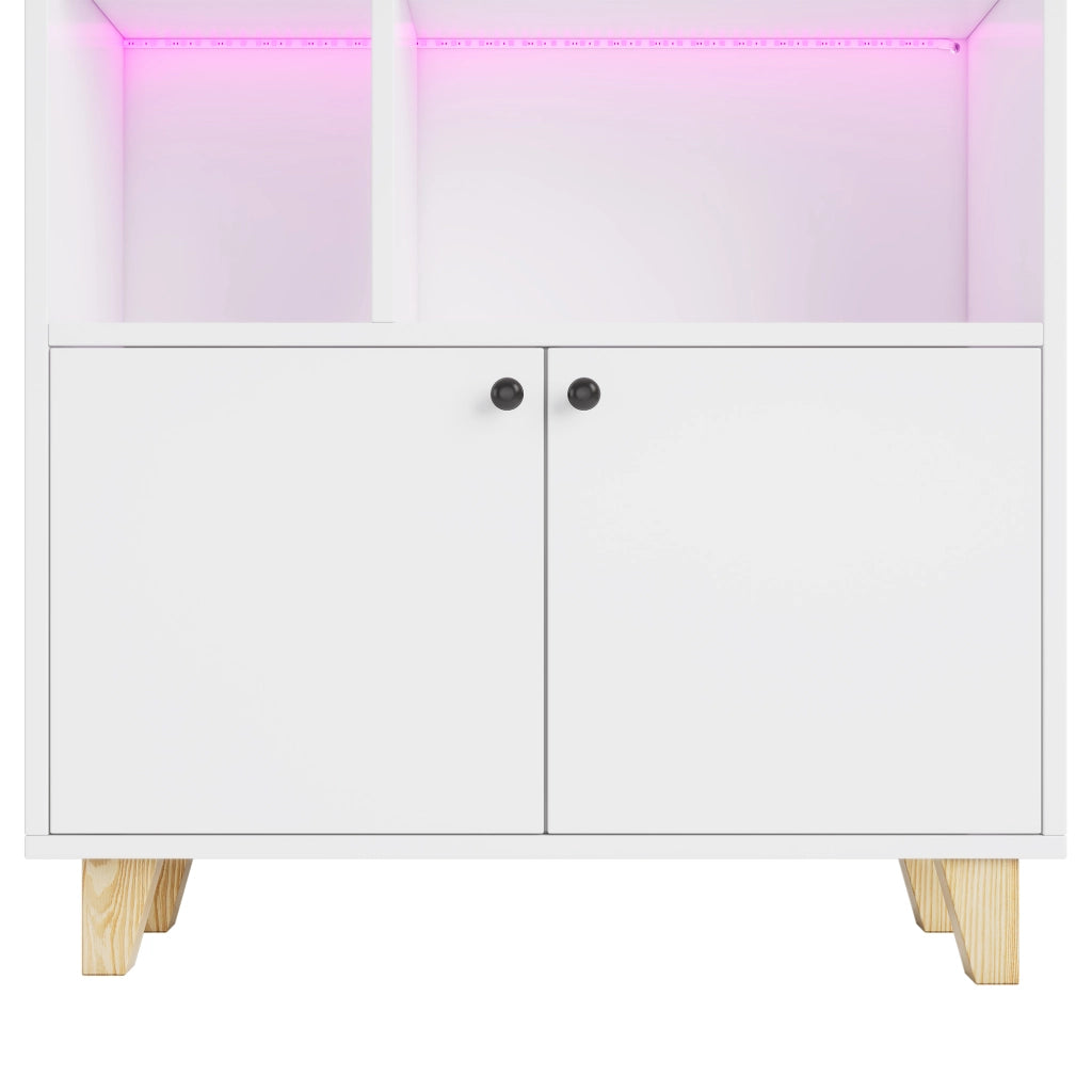 Libreria con Ante e LED ¨C MINIMAL ¨C Legno Bianco, Ripiani, 80x30x173 cm