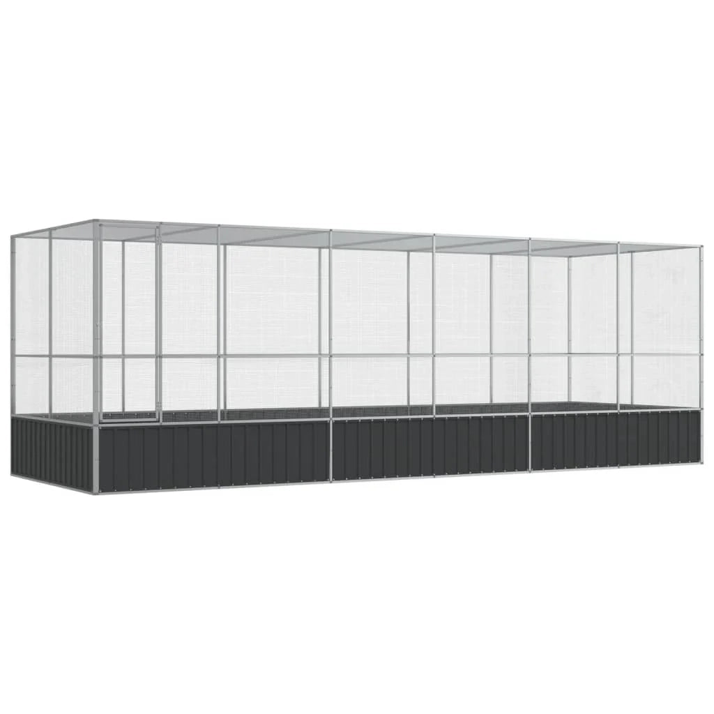Voliera a gabbia con estensione in argento 625 x 207 x 212 cm acciaio argento 02_0045659