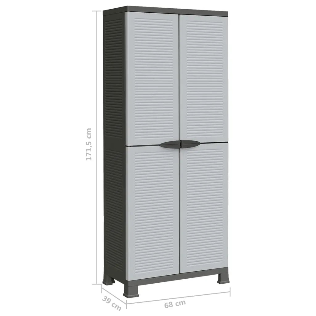 Mobile contenitore compatto 68 x 39 x 171 cm con 2 ante e 6 ripiani di design in plastica grigia 02_0046948