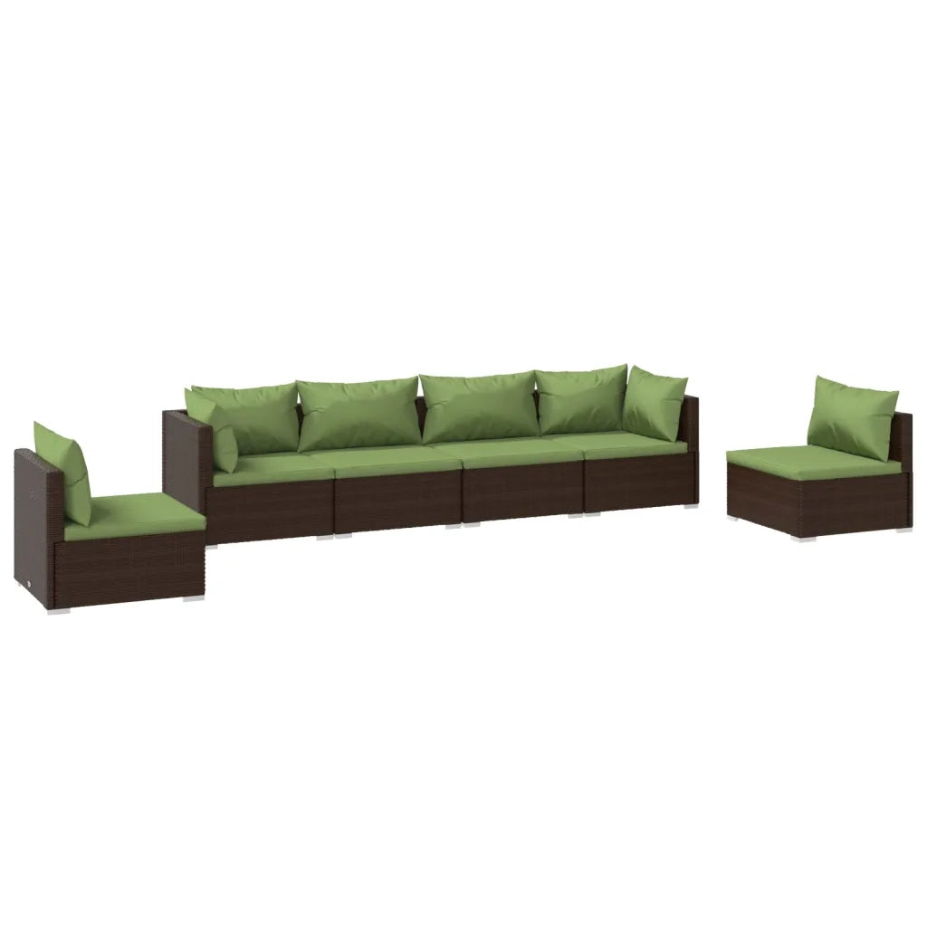 Set Divani da Giardino 6 pz con Cuscini in Polyrattan Marrone cod mxl 35889