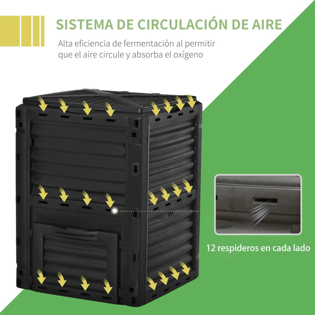 Compostatore da Giardino 300L con 48 Fori di Aerazione ¨C zephmum ¨C Nero 60.5x60.5x81.5 cm
