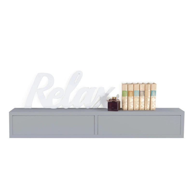 Mensola da Muro con Cassetto, Comodino Sospeso, Mensola da Parete, 88,2x13,4 p20 cm, Grigio - Made in Italy