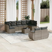 Set Divano da Giardino 10 pz con Cuscini Grigio in Polyrattan 3221829