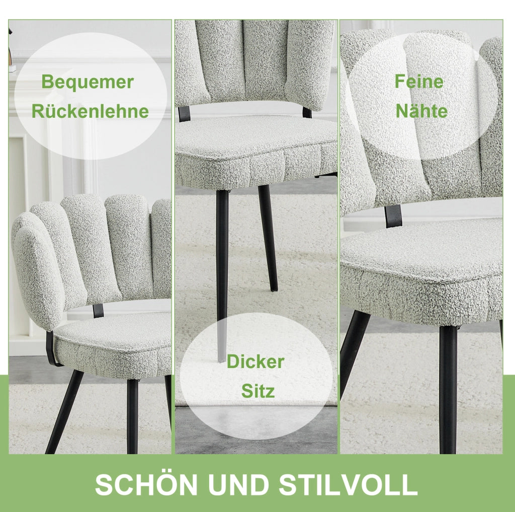 Set di 2 sedie da pranzo in velluto strutturato grigio chiaro con schienale a petalo e gambe nere; 80 cm