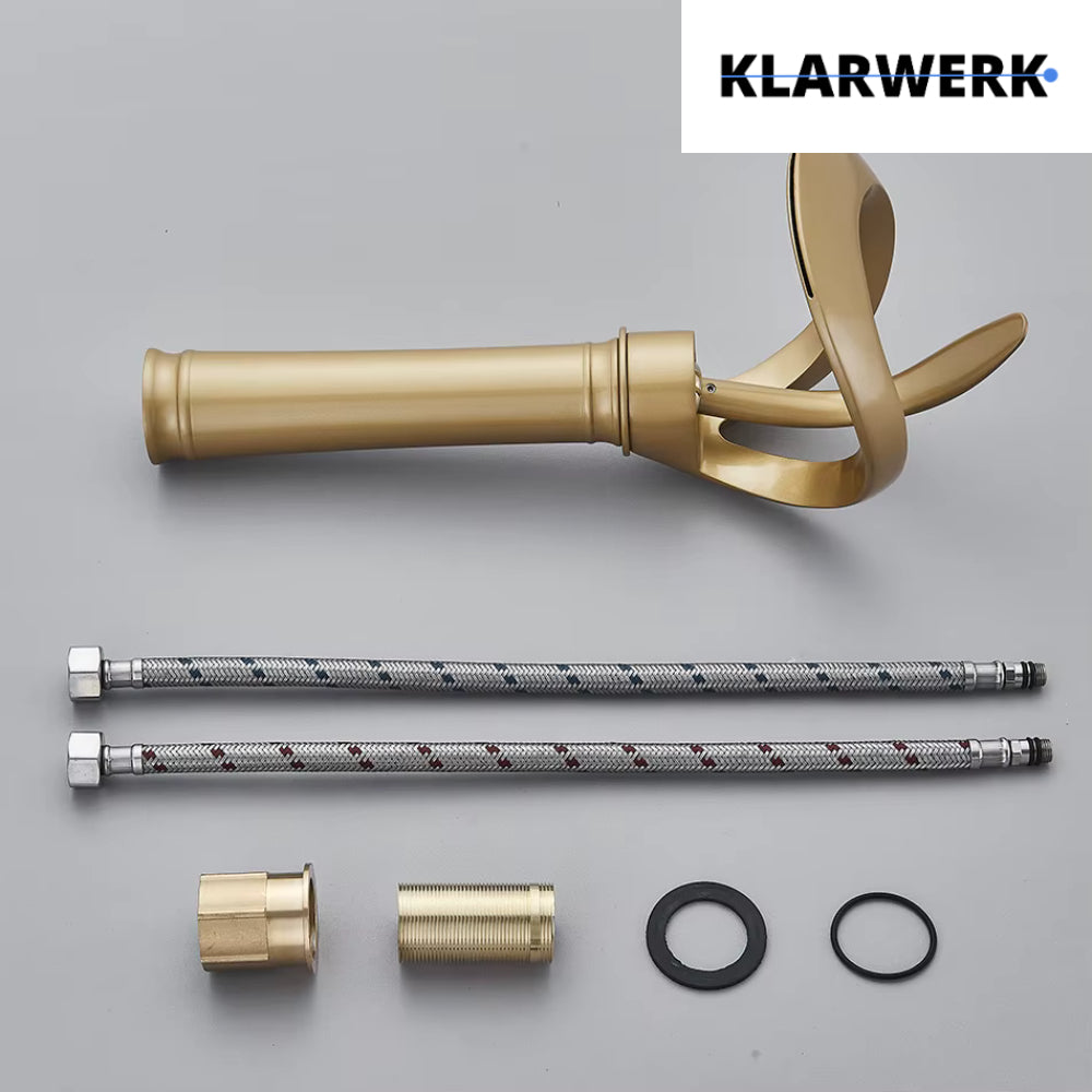 NAVIS | Rubinetto a cascata design bagno alto oro opaco | Elegante rubinetto in acciaio inossidabile premium per lavelli alti | Miscelatore 2 attacchi