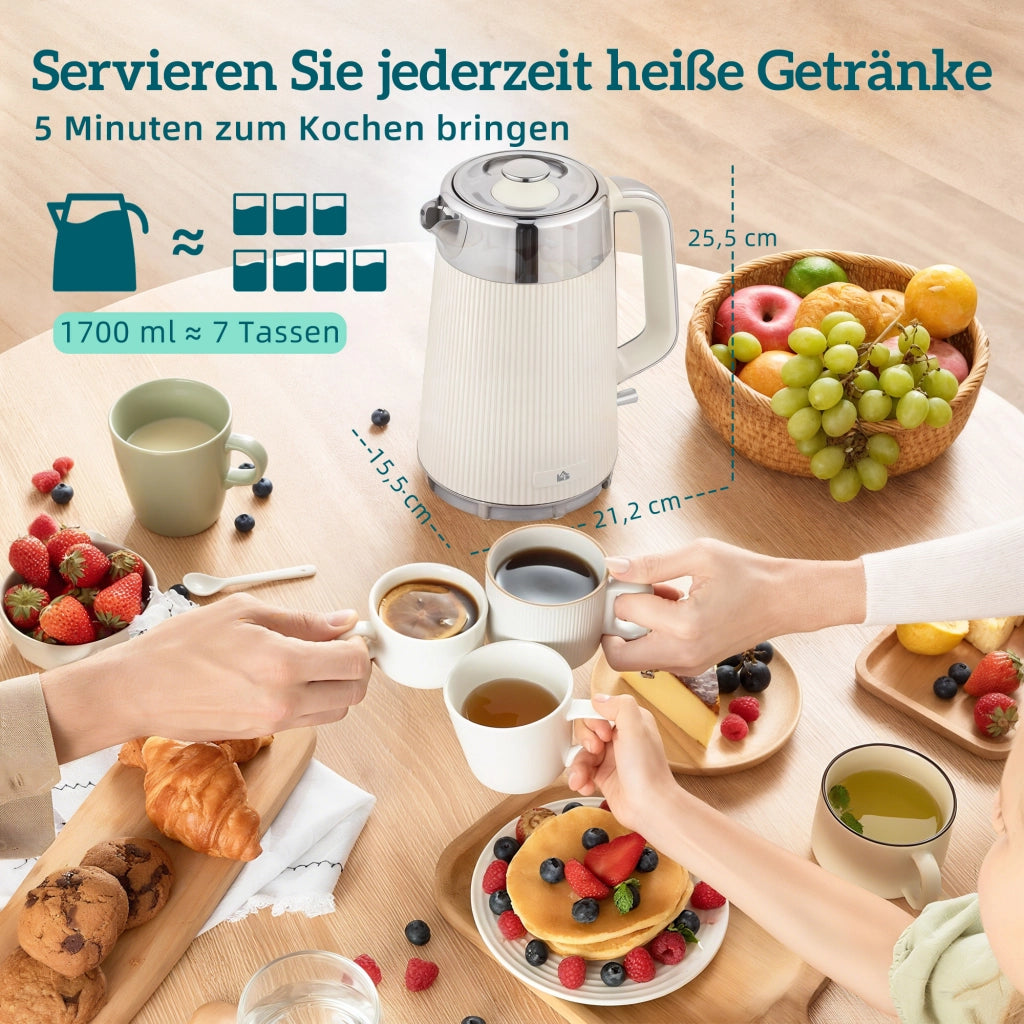 Set Bollitore Elettrico 1,7L e Tostapane 4 Fette ¨C Xylo ¨C 2200W Crema