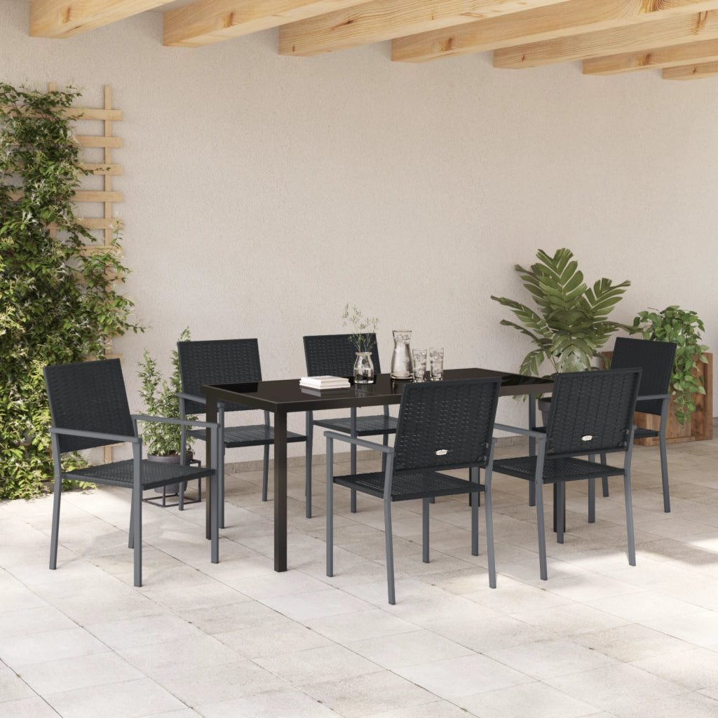 Set da Pranzo da Giardino 7 Pezzi in Polyrattan Nero