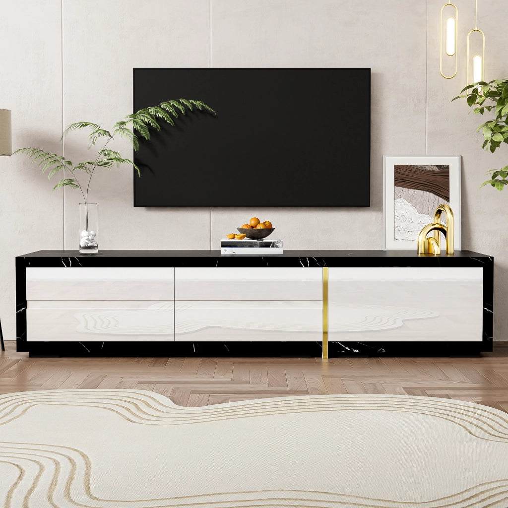 Mobile TV Allungabile ¨C MINIMAL ¨C Nero Marmo/Bianco Lucido, 140-260 cm