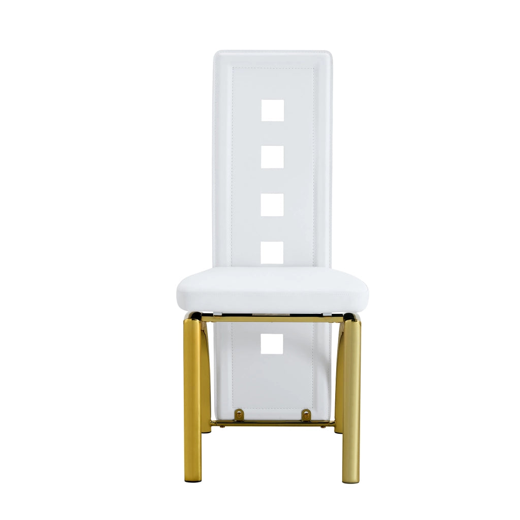 Set tavolo da pranzo e sedie con 1 tavolo rotondo e 2 sedie traforate; vetro; metallo e PU; bianco e oro