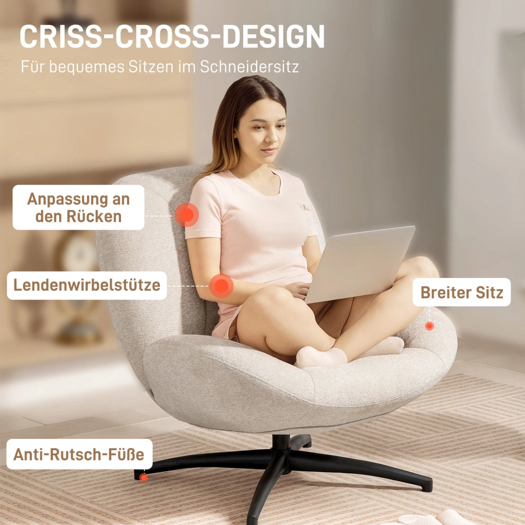 Poltrona girevole imbottita ¨C Xylo ¨C tessuto crema con base in metallo
