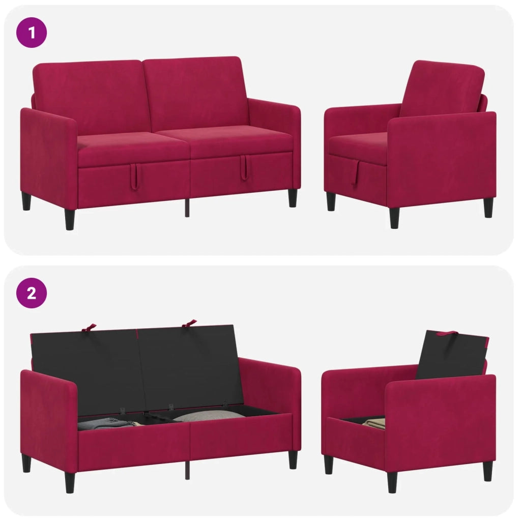 Set di Divani con Storage 2 pz Rosso Vino Poliestere 3429195