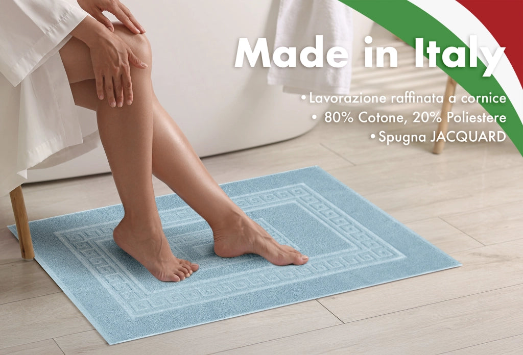 Tappeto Bagno Assorbente In Spugna Varie Misure Da Scendidoccia A Tappeto Grande Lavorazione Jacquard Tinta Unita Ricamo Cornice Lavabile Lavatrice Azzurro - TappetoBagno60x120