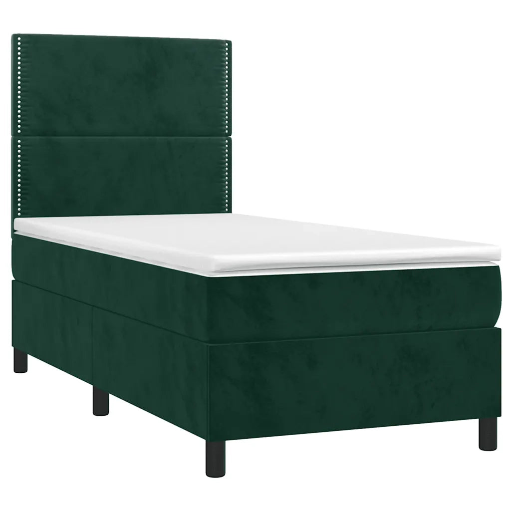 Letto a Molle con Materasso e LED Verde Scuro 100x200cm Velluto 3136050