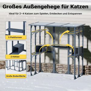 Recinto per gatti da esterno 1705 x 925 x 1810 mm, recinzione antifuga in legno con tetto in asfalto, diversi livelli, per giardino, balcone, terrazzo