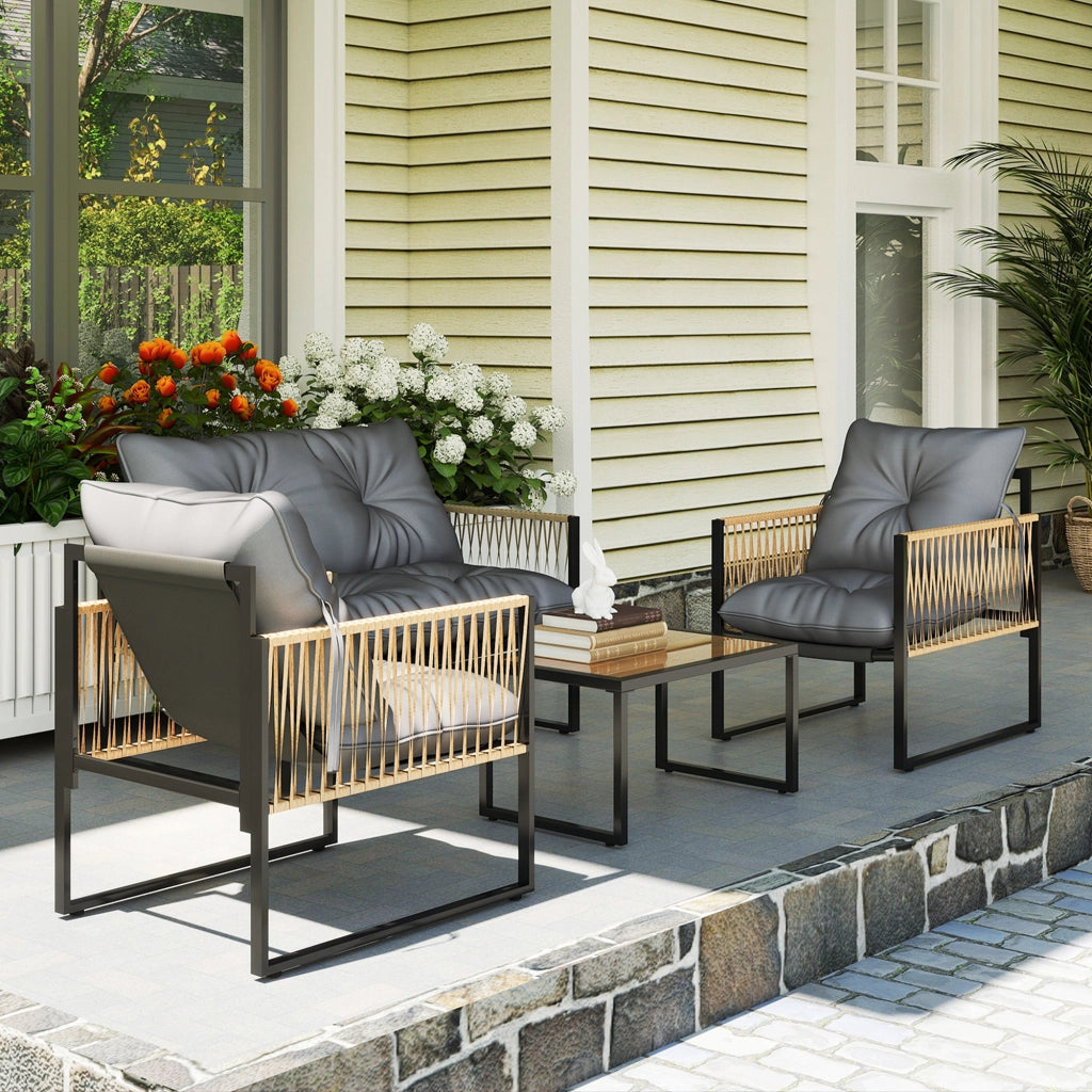 Set Giardino Esterno con Divano 2 Posti Sedie e Tavolino in Polyrattan Grigio ¨C zephmum ¨C Grigio