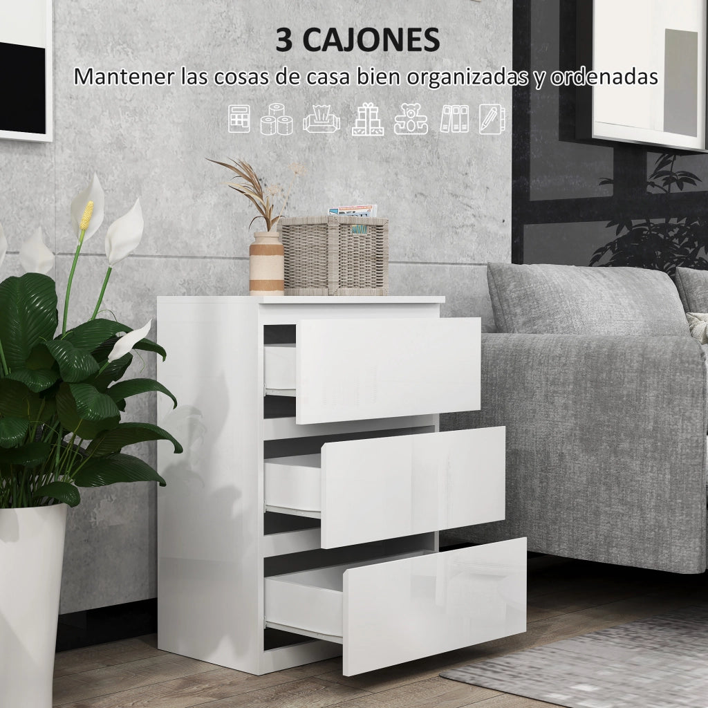 Comodino con 3 Cassetti Moderno ¨C zephmum ¨C Bianco Lucido 55x34x75 cm