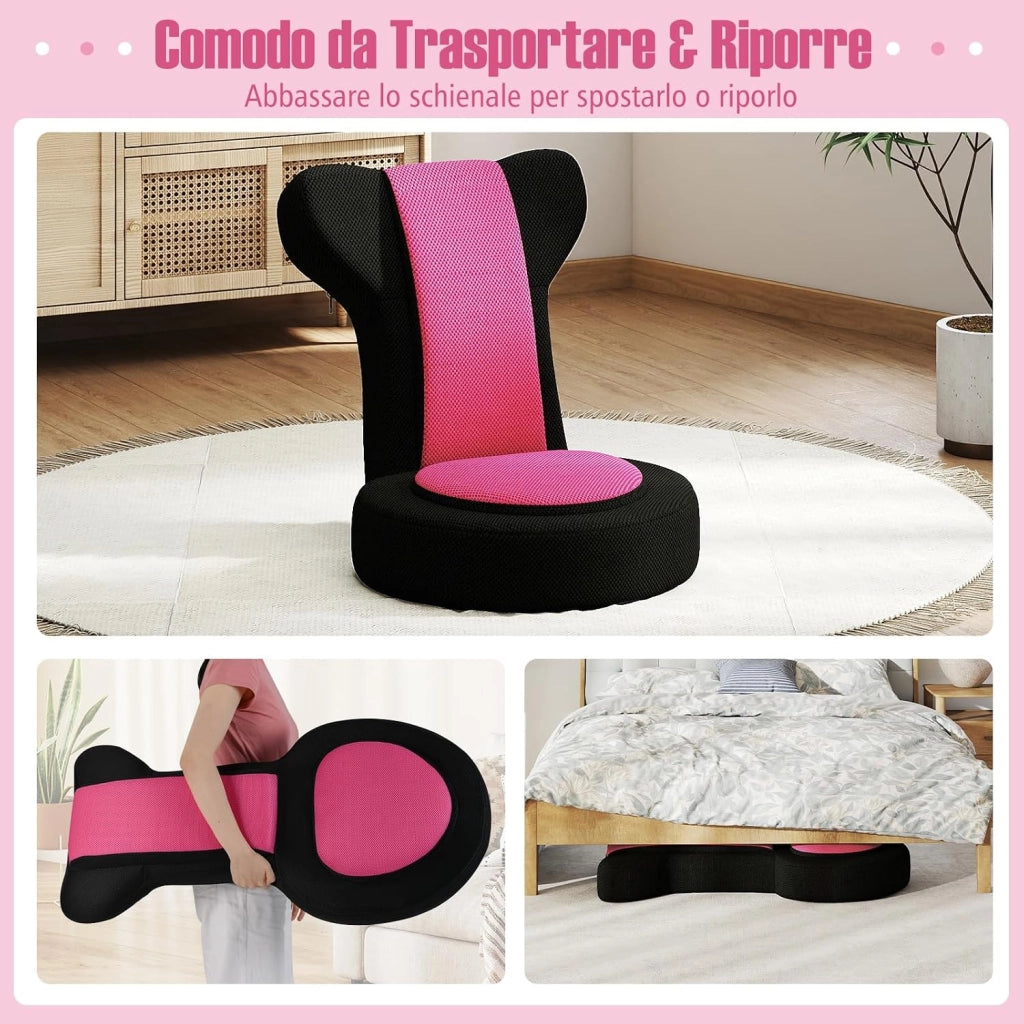 Sedia da Terra, Poltrona Relax con Schienale Regolabili a 14 Posizioni, Sedia da Pavimento Pieghevole, per Camera da Letto e Salotto (Rosa)