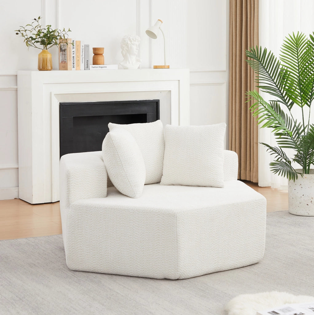 Poltrona lounge esagonale beige in chenille con 3 cuscini morbidi
