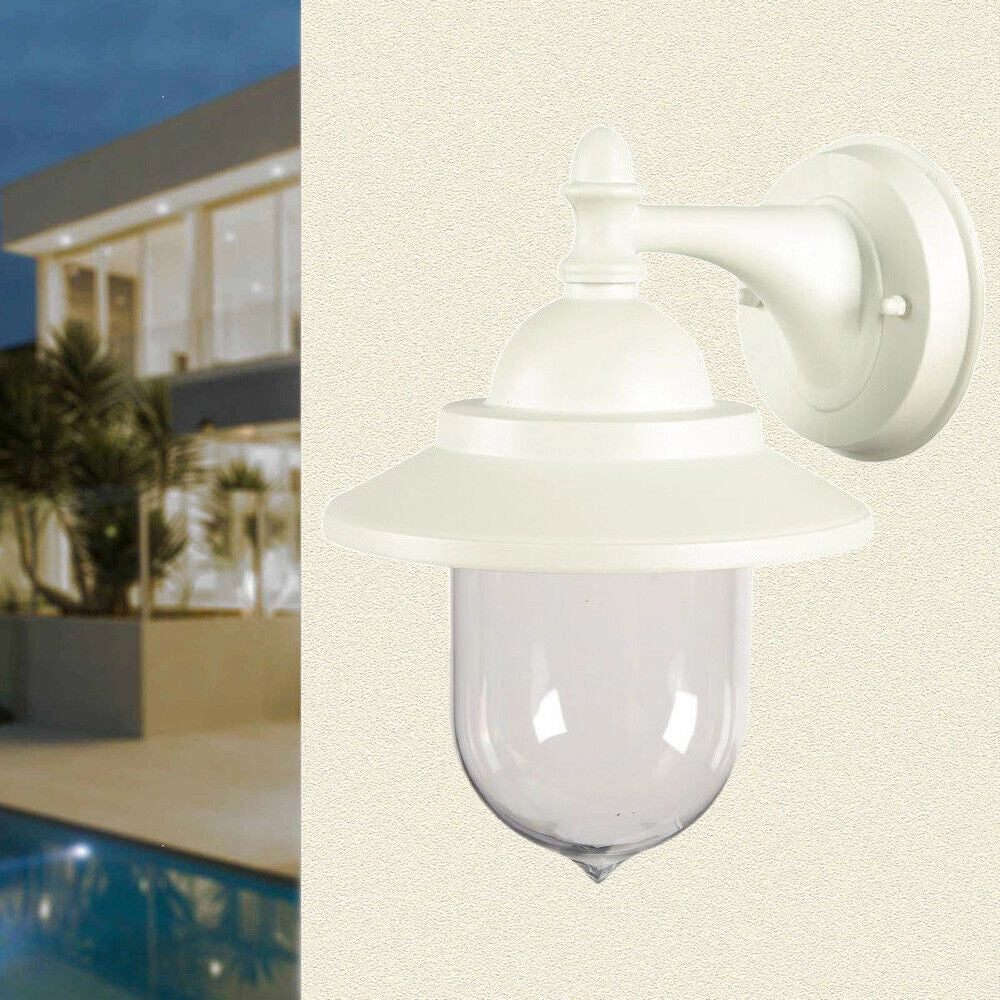 LAMPADA DA PARETE E27 PER ESTERNO IP44 BIANCA APPLIQUE A LANTERNA IN ALLUMINIO E PVC IDEALE PER GIARDINI TERRAZZI E INGRESSI