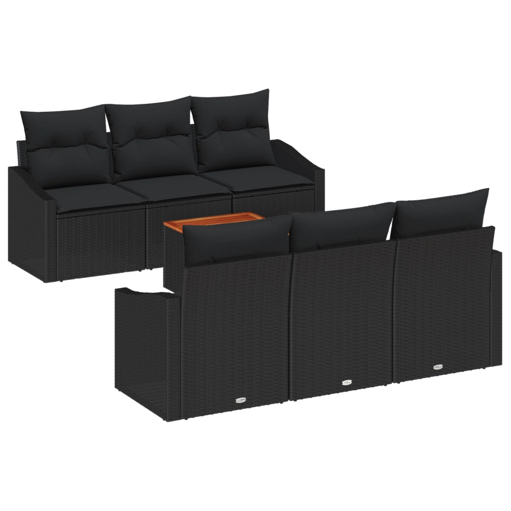 Set Divano Giardino 7 Pezzi con Cuscini Nero Polyrattan