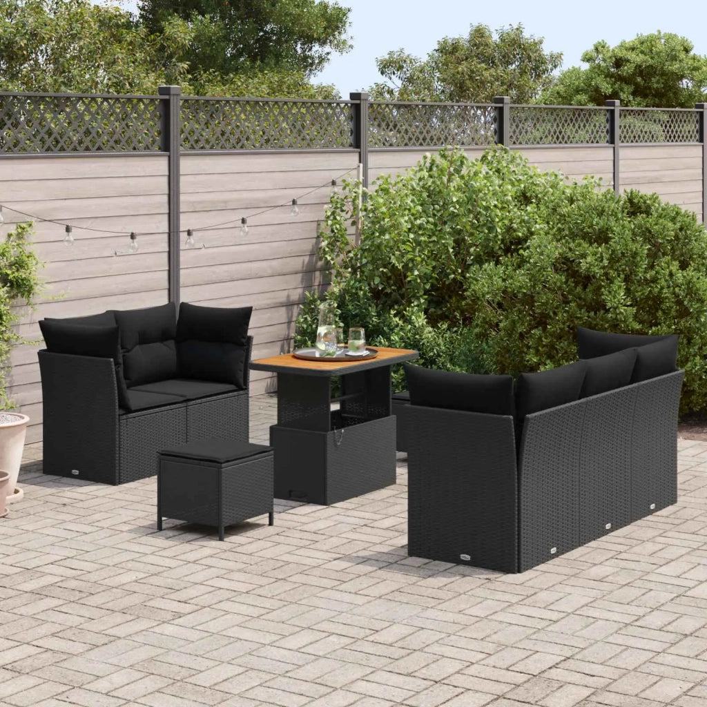 Set Divano da Giardino con cuscino con archiviazione 8 pcs Nero
