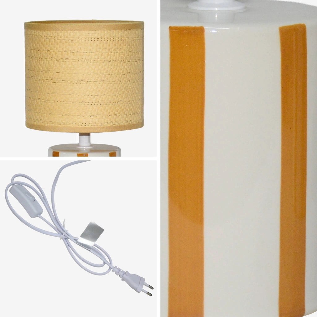 Lampada da tavolo interno ceramica paralume effetto rattan, 28cm,