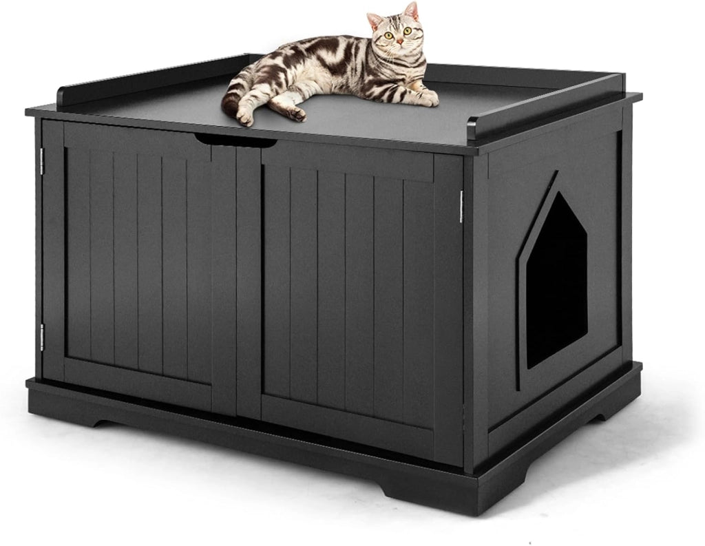 Casetta per Gatti, Lettera per Gatti, Casetta per Animali, Casa per Gatti, Recinto con Foro per Gatti, Cassa per Animali con Struttura in Legno Resistente (Grigio)