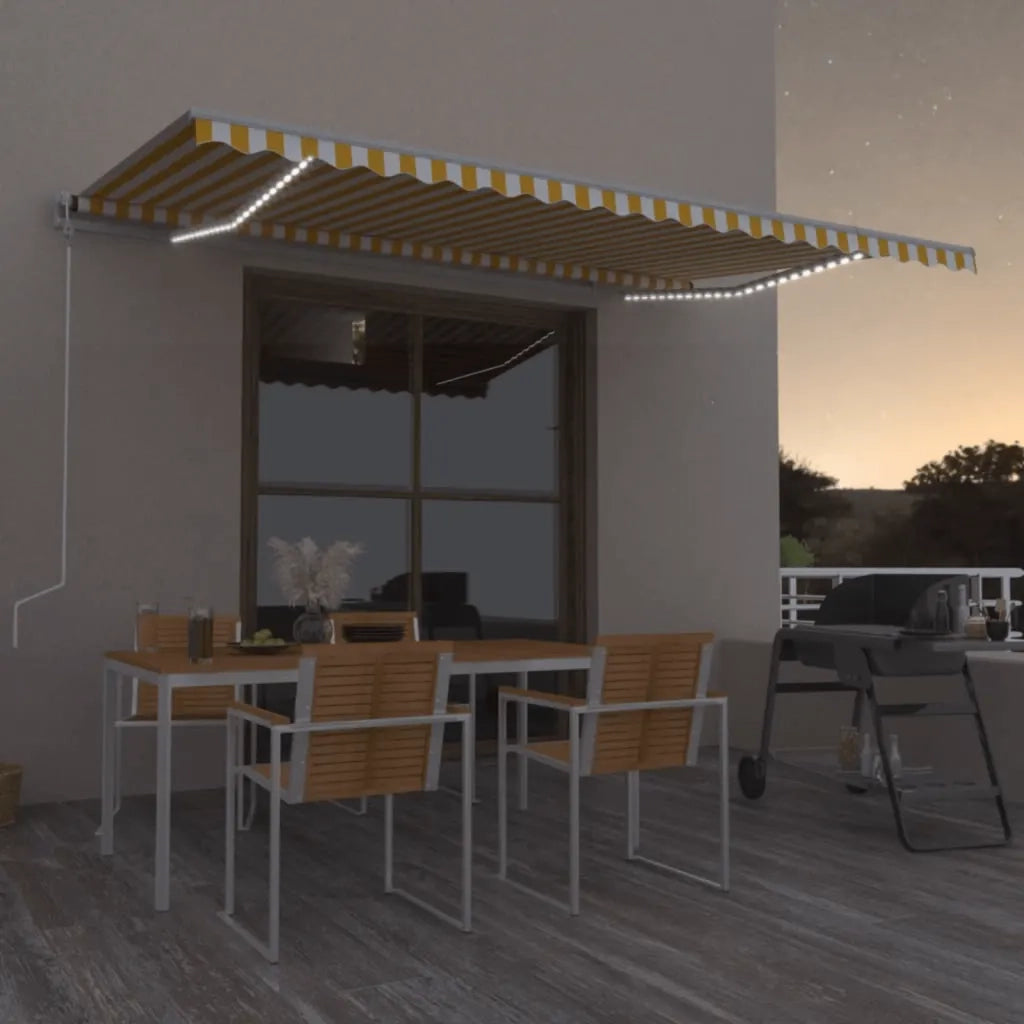 Tenda da Sole Retrattile Manuale LED 350x250 cm Gialla e Bianca 3069023