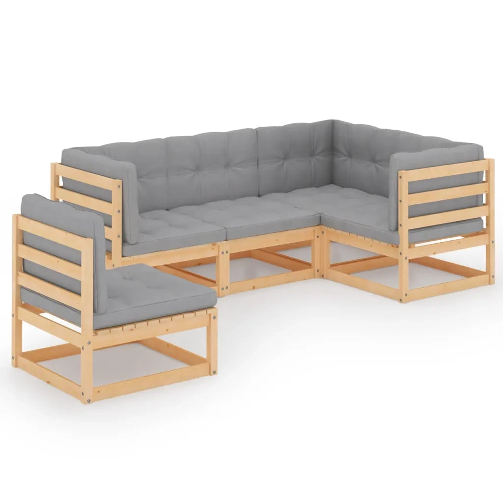 Set Divani da Giardino 5 pz con Cuscini Legno Massello di Pino 3076624