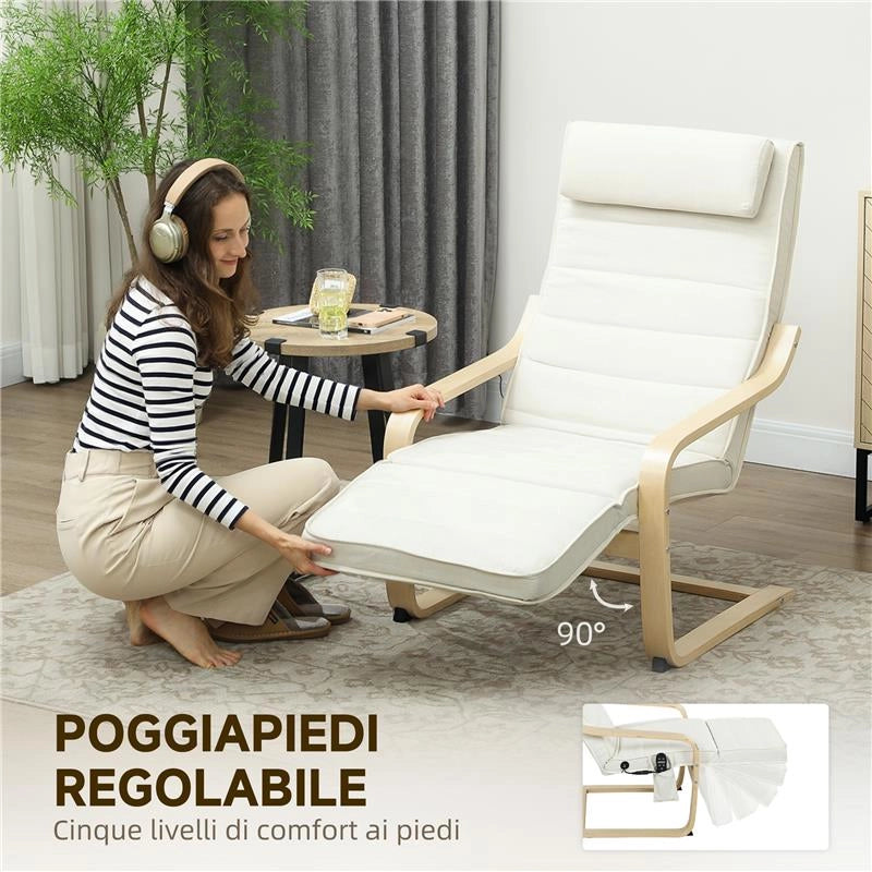 POLTRONA RELAX RISCALDANTE E MASSAGGIANTE CON POGGIAPIEDI REGOLABILE E TELECOMANDO, 67X95X101 CM, CREMA
