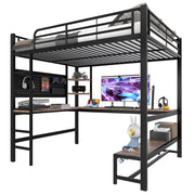 LETTO A CASTELLO con scrivania, LED e presa USB-C 140 x 200 cm nero