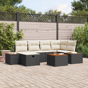 Set Divano da Giardino 7 Pezzi con Cuscini Nero Polyrattan