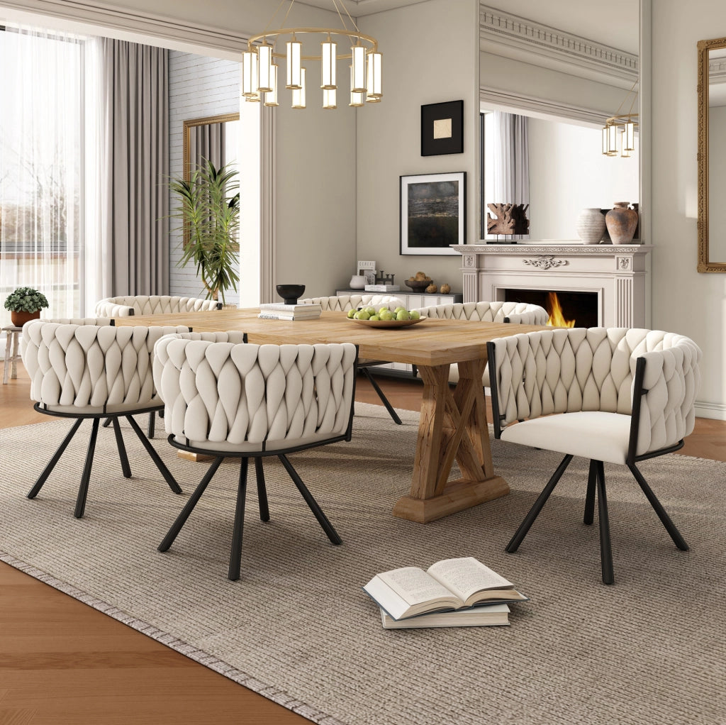 Set di 4 sedie da pranzo girevoli in velluto beige