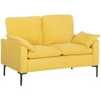 Divano 2 Posti Moderno con Cuscini e Rivestimento in Tessuto Spugna, 130x77x84 cm, Giallo