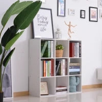 Libreria Bianca per Casa e Ufficio, Scaffale dal Design Moderno con 9 Scomparti in Legno, 91x29.5x91cm