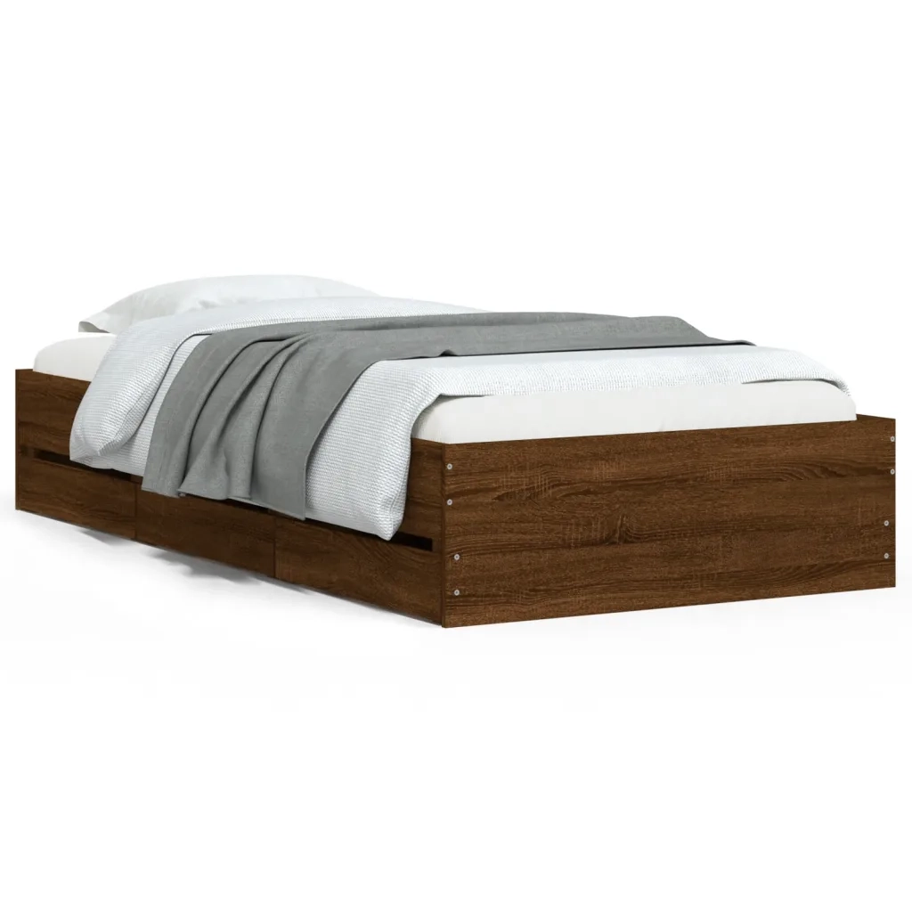 Giroletto Cassetti-Struttura Letto con contenitore Rovere Marrone 100x200 cm Legno Multistrato 302959