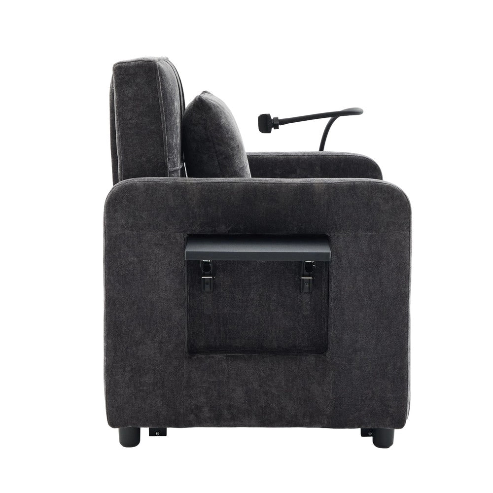 Poltrona letto ¨C Minimal ¨C tessuto chenille grigio con cuscini, tasche laterali e tavolino