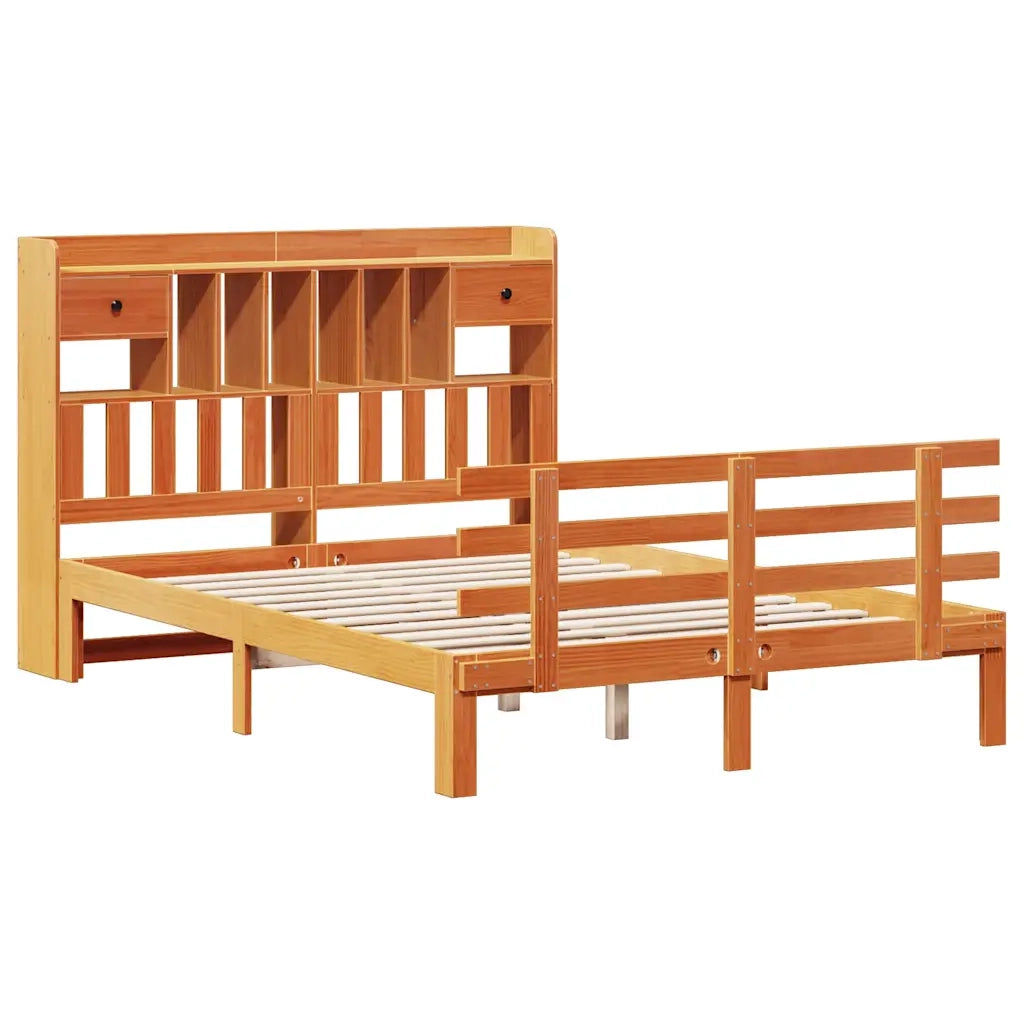 Letto Libreria senza Materasso Marrone Cera 140x190 cm in Pino 3322810